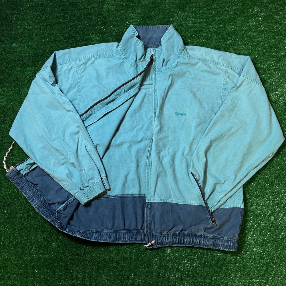 Vintage Rockport Jacket M Large Teal Blue Colorblock Cotton Full Zip Windbreaker